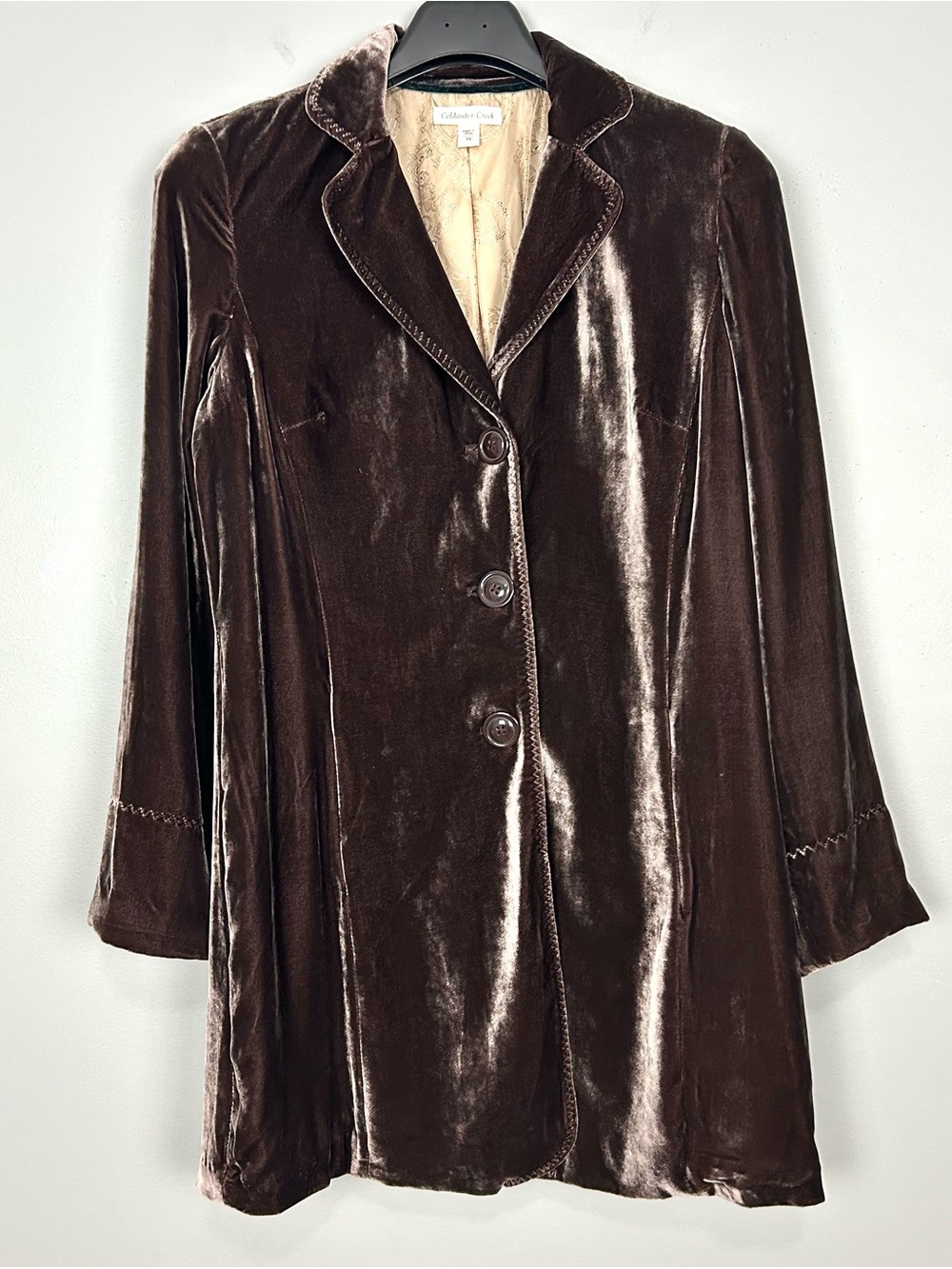 Coldwater Creek Velvet Long Jacket Women’s Size 16 Silk Blend Elegant Trench